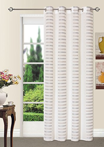 PremiumShop321 Ösenschal Vorhang Gardine 140x245 lichtdurchlässig mit Metallösen Monaco-Monaco weiß-braun 898054