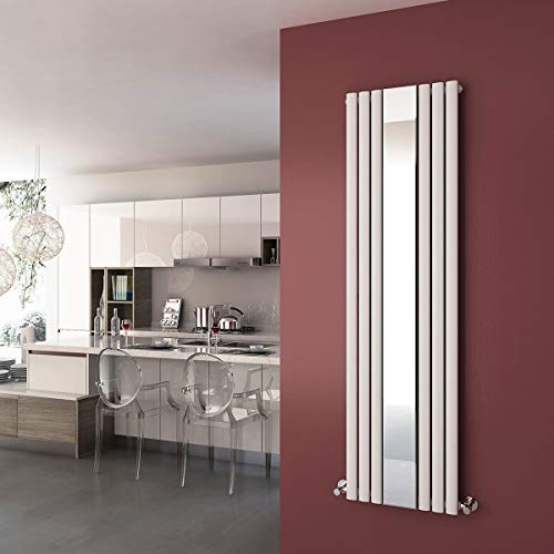 ELEGANT 1800 x 499mm Modern Designer White Vertical Oval Mirror Radiator | Tall Panel Central Heater with Rapid Heating for Living Room, Bedroom, Bathroom