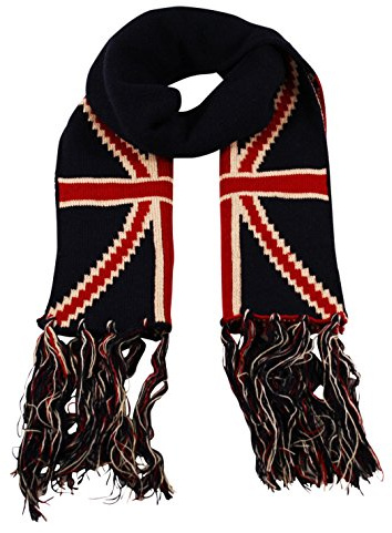 Itzu unisex Union Jack stickad halsduk med frans brittisk i marinblå röd grädde, Marinblå/röd/kräm, one size