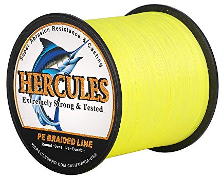 Hercules Super Cast 500M 547 Yards Braided Fishing Line 30 LB Test for Saltwater Freshwater PE Braid Fish Lines Superline 8 Strands - Flourescent Yellow, 30LB (13.6KG), 0.28MM