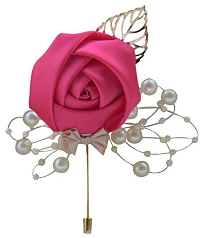 Cheerlife Damen Ansteckblume Handgefertigt Rosen Blume mit Perlen Brosche Hochzeit Party Boutonniere Reversnadel der Männer für Anzug Pink