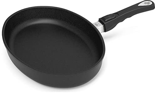 AMT, piccola padella ovale per pesce, 34 x 24 cm, manico rimovibile, in alluminio pressofuso con rivestimento, senza induzione