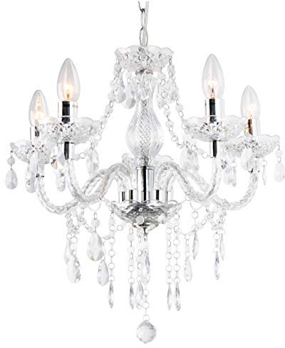 Tafunker 5 Light Chandelier, 5 Lamp Pendant, Chrome,Clear.Acrylic Bedroom Living Room Ceiling Light … (Chrome) (Clear)