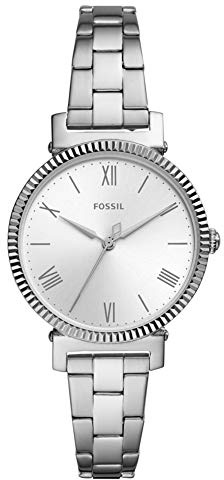 Fossil Damenuhr Daisy 3 Zeiger, Quarzwerk, 34mm Silbernes Edelstahlgehäuse mit Edelstahlarmband, ES4864