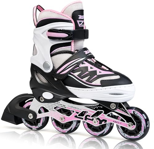 2pm Sports Adjustable Inline Skates, Stylish Design Beginner Roller Skates for Boys and Girls - Pink Small