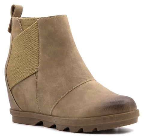 Athlefit Women's Wedge Boots Comfortable Ankle Wedge Booties With Zipper Khaki US 7