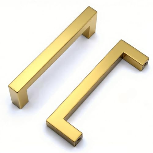 Drenky 2 Stück Schrankgriffe Gold Rostfreier Stahl Türknäufe, Möbelgriffe mit Schraube für Schublade, Schrank, Möbel, Küche, Heimdekoration, Lochabstand 96 mm