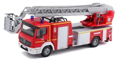 Bburago B18-32018 Formgjuten Mercedes ATEGO MAGIRUS DLK brandbil med fungerande bommodell, röd, medium