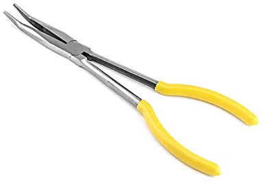 QWORK® Bent Nose Pliers, Extra Long Steel Pliers with Curved, Bent 25°, 11 / 280mm