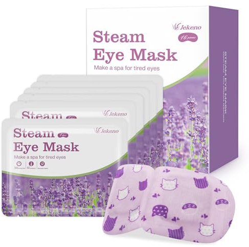 Jekeno Steam Eye Mask, 16 Packs Eye Masks for Dry Eyes, 40-60 Minutes Self Moist Warm Compress Heated Disposable Mask for Sleep, Spa Relaxing Trip Gifts, Travel Essentials for Women Men