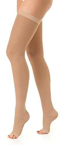 Relaxsan Antitrombo M1370A (1 Paio - Beige, XXL) calze autoreggenti punta aperta per degenza antiembolismo K2 compressione graduata 25-32 mmHg