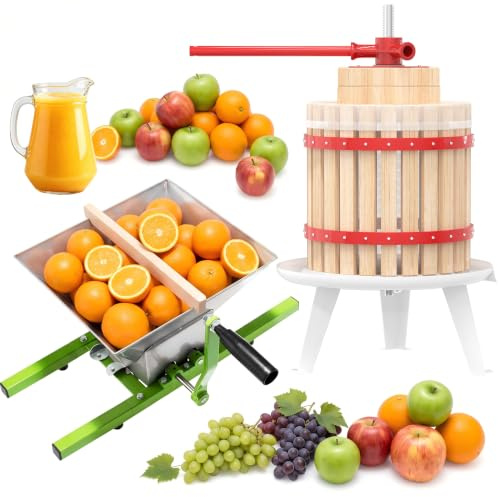 YRHome 12L Obstpresse + 7L Obstmühle Saftpresse Entsafter Fruchtpresse Manuell Maischemühle Traubenmühle Weinpresse Maischepresse Beerenmühle Apfelpresse mit Pressnetz für Fruchtsäfte Beeren