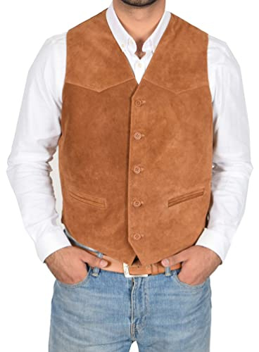 House Of Leather Mens Real Suede Waistcoat Classic Style Vest Don (XL, Tan)