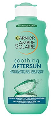 Garnier Ambre Solaire After Sun Milch, für Gesicht und Körper, erfrischende Wirkung und genährte Haut, ideal für alle Hauttypen, angereichert mit Aloe Vera, 200 ml
