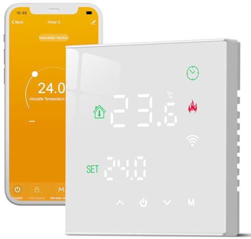 Beok Tuya Raumthermostat Fußbodenheizung, Thermostat Fussbodenheizung Elektrische Smart WiFi Heizungsthermostat Digital Programmierbarer 16A mit Externe Sensoren LCD Touchscreen TGW60W-WIFI-EP Weiß