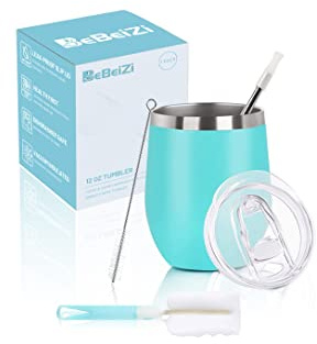 BebeiZi vinmugg rostfritt stål, 350 ml utan utan stans, vinmugg med lock och sugrör, vakuumisolerad resekaffemugg för cocktails, kaffe, bröllopspresent, födelsedag kvinnor, gör-det-själv