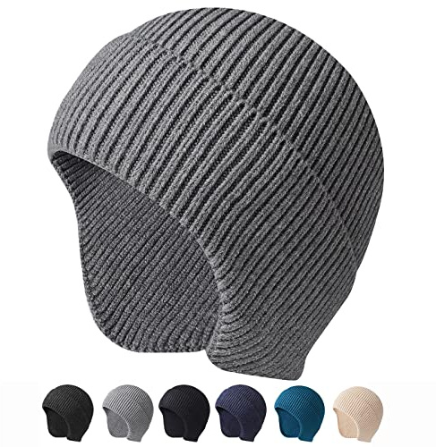 Arcweg Stickad mössa hattar vinter män kvinnor varm stickad öronlapp hatt stretchig vindtät stickad skalle keps för vinter utomhus, Grå, one size