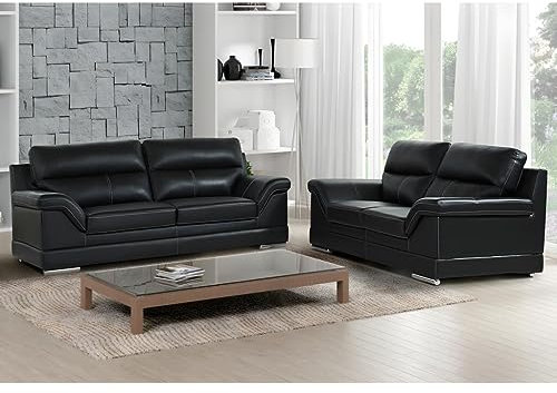 Vente-unique-Couchgarnitur 3+2 - Büffelleder - Schwarz - Monika