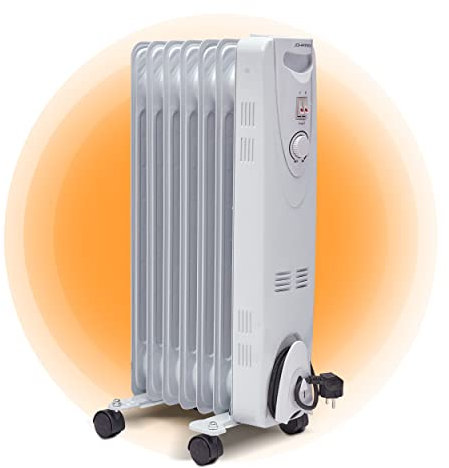 Johannson Ölradiator 1500 Watt Leistung | Mobiler Heizkörper mit 7 Elementen | Heizung mit Überhitzungsschutz | Elektroheizkörper | Heizkörper Elektrisch mit 3 Heizstufen | Radiator mit Thermostat