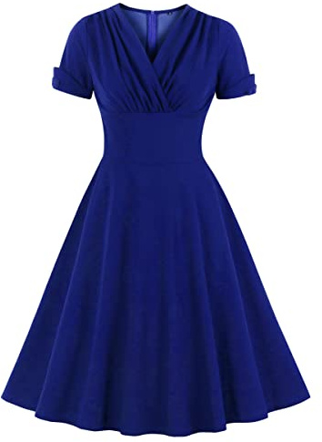 Wellwits Women's Wrap Work Cocktail Vintage Dress Royal Blue 2XL
