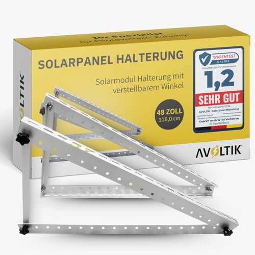 Avoltik Balkonkraftwerk Halterung I Solarpanel Halterung bis 118 cm, Neigungsverstellbar 0-90° I Ideal für Dach, Balkon & Boden (1er Set)