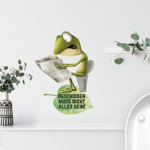 Wandtattoo Spruch Frosch Badezimmer WC | 21 x 29.7 cm; selbstklebende Vinylfolie für Tapete, Raufaser, Möbel, Glas und Türen