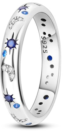 NARMO 925 Sterling Silver Moon Star Stackable Ring for Women Size L/1-T1/2