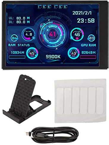 Vikye 3,5-Zoll-Computer-Temperaturmonitor, PC-Temperaturanzeige, Echtzeit-Datenüberwachung, PC-Sensor-Panel-Display, IPS-Vollbild-Display für AIDA64 PC-CPU-RAM (Schwarz)