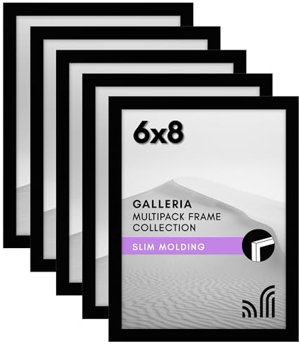 Americanflat 6x8 Picture Frame with Polished Plexiglass - Set of 5 - Galleria Collection - Picture Frames for Tabletop and Wall Display - Black