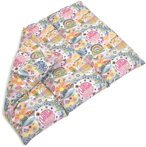 Coussin aux pépins de raisins - Taille 40x30-3 compartiments - Flower Power- Coton Bio - Coussin thermique - Coussin aux graines - Compresse froide -