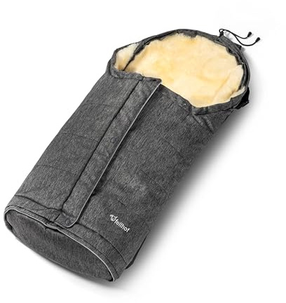 Fellhof HOCHSÖLDEN Kinderwagenfellsack graphit-melange | 40/45 x 86/106 cm | Merino Lammfell | größenverstellbar | wind- und wasserabweisend mit Magnetverschlus