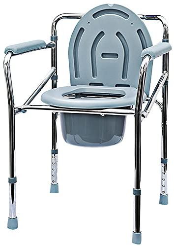 Kommode Stuhl mit Armlehne Rückenlehne höhenverstellbar, Tragbarer Toilettenstuhl mit 29x15cm Eimer, Duschbad Hilfsmittel Hocker für ältere Menschen mit Behinderung 150 kg Gewichtskapazität