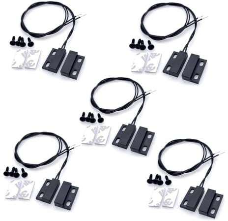 JZK 5 sets Wired Security Contact Sensor Alarms Window Gate Normal Closed Surface Mount Black Magnetic Reed Switch