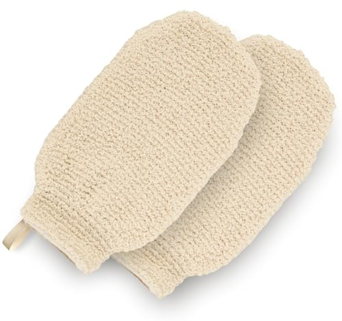 GUARD&MARINE Natural Shower Mitts - Hemp Bath Gloves for Skin Exfoliation, Mitt Washcloth for Body Scrub and Cleansing - Soft Loofah for Men and Women - Set of 2 Wash Mittens