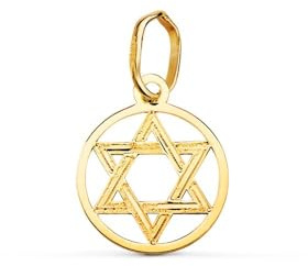 Estrella de David Colgante Amuleto Oro 18k unisex 10mm. redondo calado