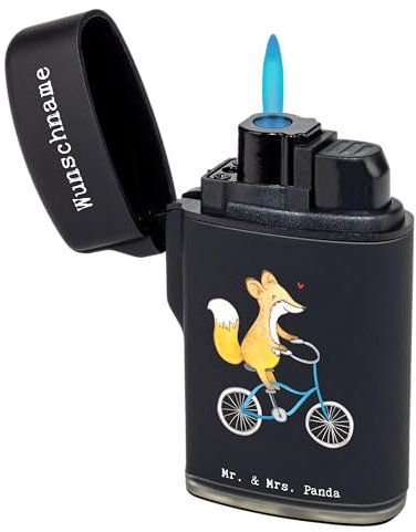 Mr. & Mrs. Panda Feuerzeug Bedrucken Fuchs Fahrrad Fahren - Personalisierte Geschenke, mit Name, Personalisiertes, Individuelles, Auszeichnung, Gasfeuerzeug personalisiert, Trekking, Mountainbiking