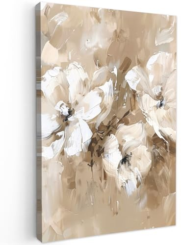MuchoWow© Bilder Groß XXL Wohnzimmer Deko Modern Wandbild Kunstdruck | 80x120 cm - Leinwand Bild Schlafzimmer über Bett Room Decor Geschenke Blumen - Aquarell - Beige - Kunst