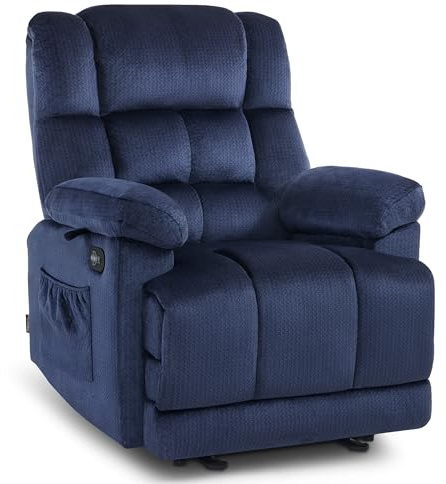 MCombo Zero Gravity Power Recliner Chair with Heat and Vibration Massage, Reclining Chair with USB Ports for Living Room, Fabric R6233 (Navy Blue)