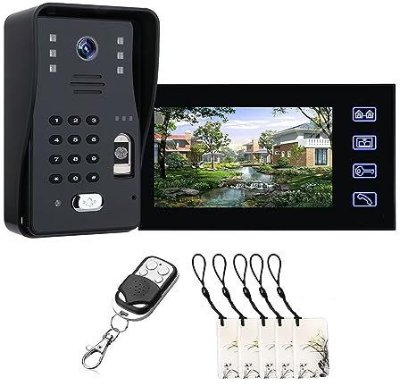 nmbhus 7 Pouces Empreinte Digitale RFID Mot De Passe Vidéo Porte Interphone Sonnette avec Vision Nocturne Sécurité CCTV Caméra Surveillance À Domicile(Size:816MJL11)