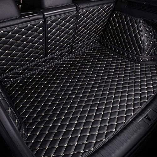 BEABAG Auto Leder Kofferraum Matte für V-W Ti-guan II Allspace 2017-2022, Auto Benutzerdefinierte All Inclusive Leders Gepäc Kraumeinlage Kofferraumschutz Tray Zubehö (Black-Beige, 7 Seat)