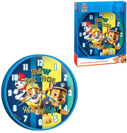 Paw Patrol Reloj de Pared, Diseño Redondo Clasico Silencioso, Reloj para Niños, Decoracion Infantil Habitación, Regalo para Niños