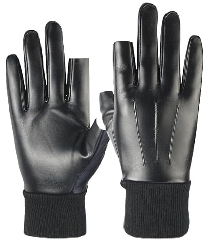 Long Keeper Herren Leder Warme Winter Fingerlose Handschuhe Warme Fleece Winddicht wasserdichte für Outdoor Fahren