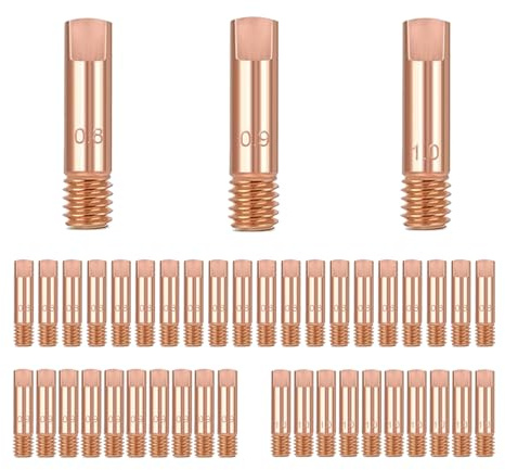 Wjelet 40 Stück 0,8 mm, 0,9 mm, 1 mm Kupfer Kontaktspitze Schweißdüsen Stromdüse Set, M6 Schweissgerät Schweiß Kontaktspitzen Set für 15AK Mig Mag Schweißbrenner Zubehör Verschleißteile