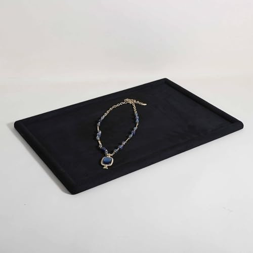 GemeShou Gemehou velvet Jewerly display tray, Top Microfiber Jewelry storage organizer plate, Empty Jewelry showcase tray for Necklace Bracelet Ring Earring Watch (Black-Large)