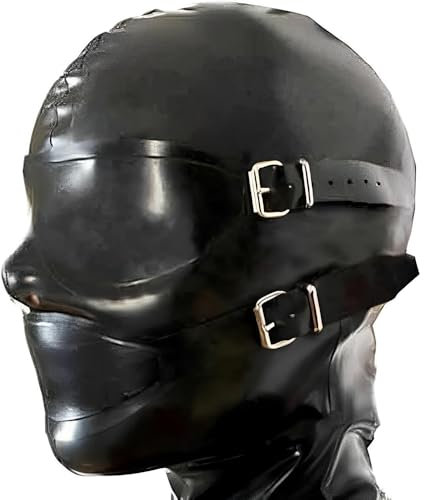 BDSM Latex Kopfmaske Maske Gag mit Abnehmbare Augenmaske und Penisknebel Offene Augen Mund Atmungsaktiv SM Kopf Hood Haube Fetisch Bett Fesseln Sexspielzeug Nasenröhrchen Halloween Masken Cosplay