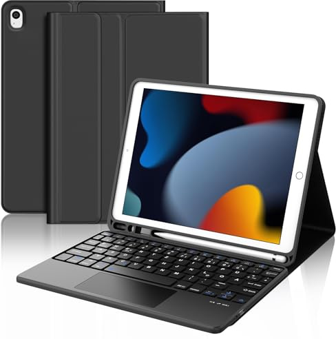 Occtingkind Für iPad Pro 10.5 und Air 3 Hülle mit Tastatur und Trackpad für 10,2 iPad 7./8./9. Gen, Ohne Beleuchtung, Deutsches QWERTZ Keyboard, Mit Stifthalter und Bluetooth 5.0, Schwarz