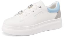 QUEEN HELENA Platform Sneakers Kvinnor Casual Strass Sneakers X32-14, Vit och blå, 39 EU