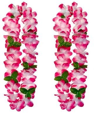 Hawaiianische Girlande Halskette 2 Stück Hawaiianische Tropische Party Dekorationen Hawaii Hula Mehrfarbige Blumen Girlanden für Tropische Partys, Strandpartys, Nachtbars und Strandurlaube, Rosa