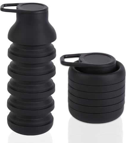 Botella plegable de silicona a prueba de fugas, botella de deporte, para gimnasio, senderismo, oficina, camping (600 ml)