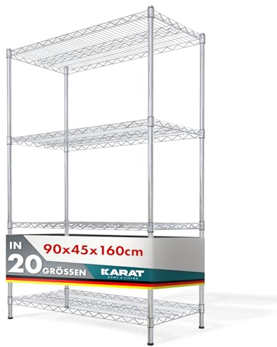 KARAT Metallregal dekoratives & Robustes Lagerregal, Kellerregal für Bad, Küche, Büro, Wohn- und Außenräume (90x45x160-chrome Himalaya: ⌀ 25mm)
